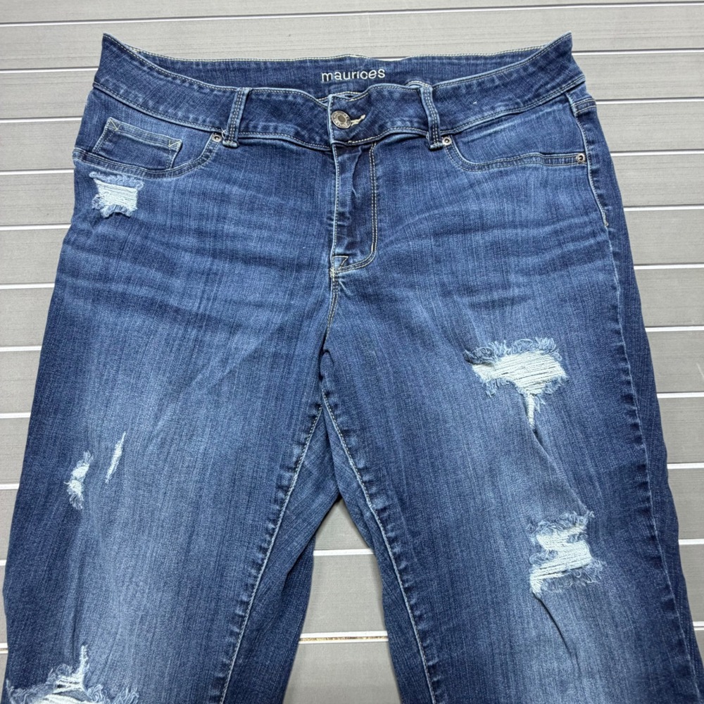 Maurices Womens 18W Distressed Skinny Jeans Medium Wash Raw Hem 0936